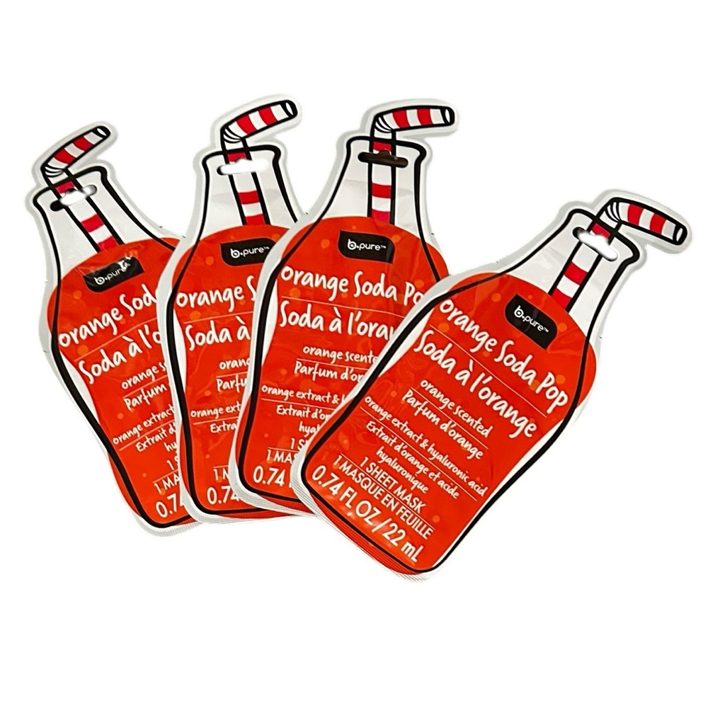 b•pure   Orange  Pop Scented Sheet Face Masks  ,Lot Of 4